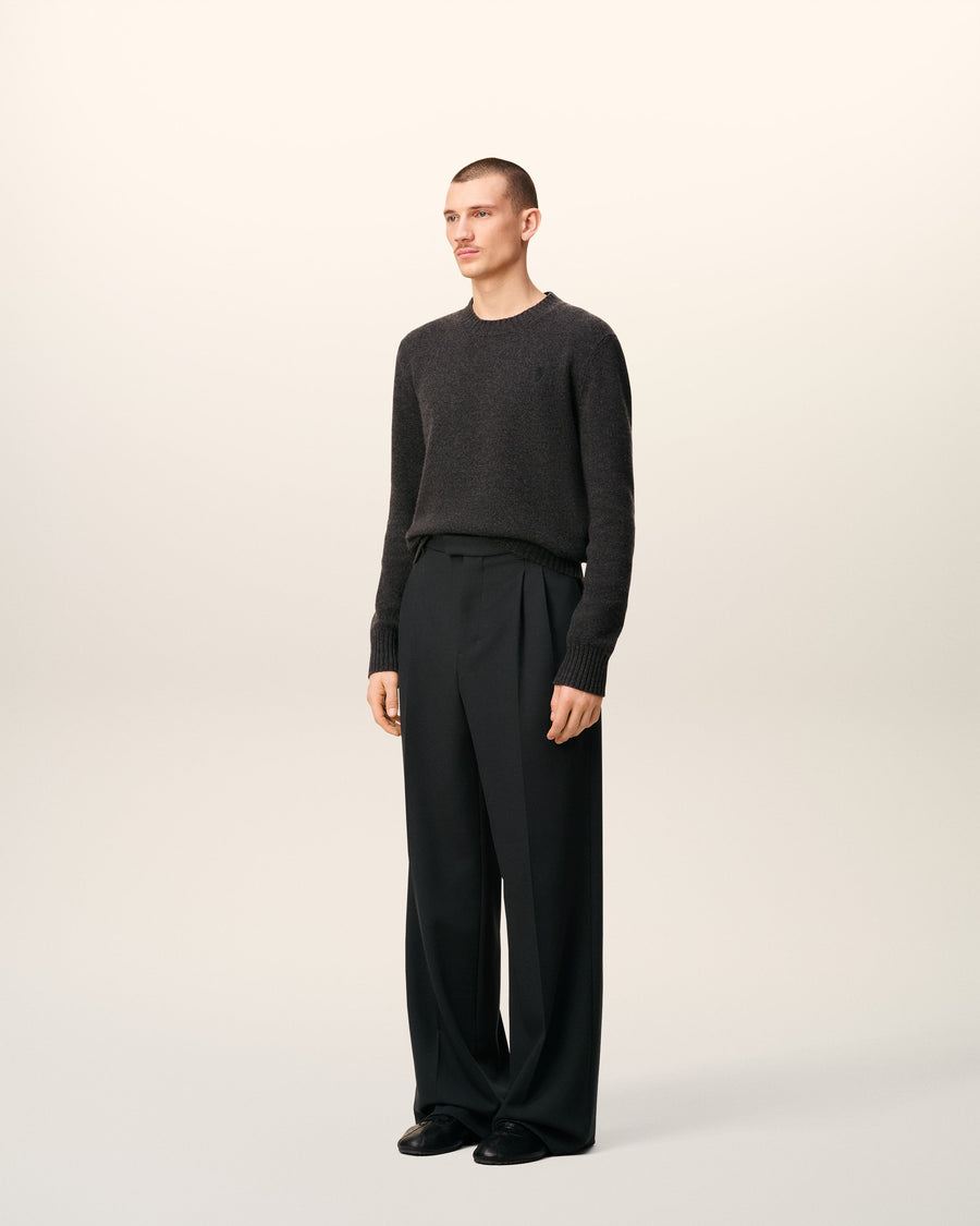 Black Wool Low Waist Wide Trousers
