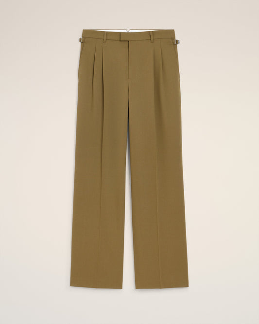 Green Wool Low Waist Wide Trousers