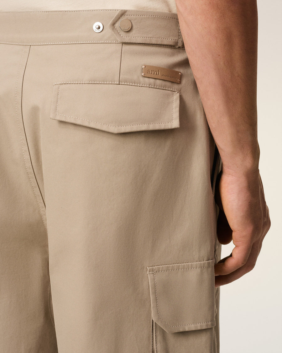 Beige Cotton Gabardine Cargo Trousers