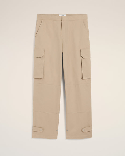 Beige Cotton Gabardine Cargo Trousers