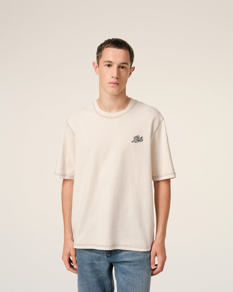 Beige Cotton Ami Signature T-Shirt