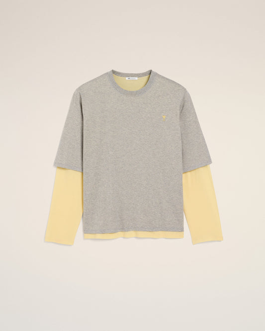Grey Cotton Double-Sleeve Effect Ami De Coeur T-Shirt