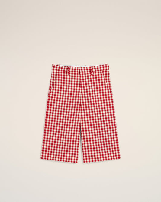 Plaid Red Wool Wide Bermuda