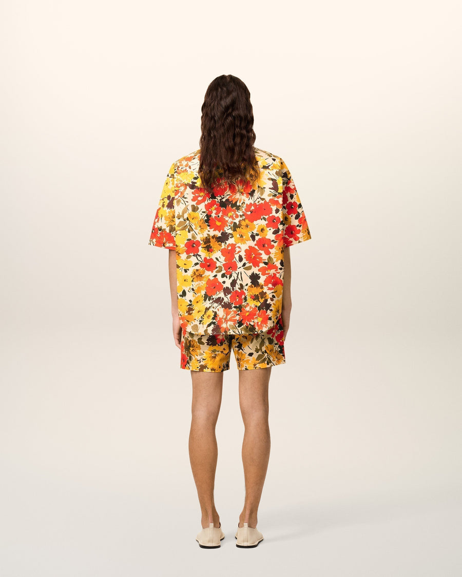 Yellow Floral Cotton Short Sleeves Shirt