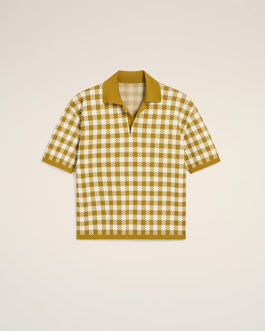White And Mustard Yellow Vichy Short Sleeves Polo