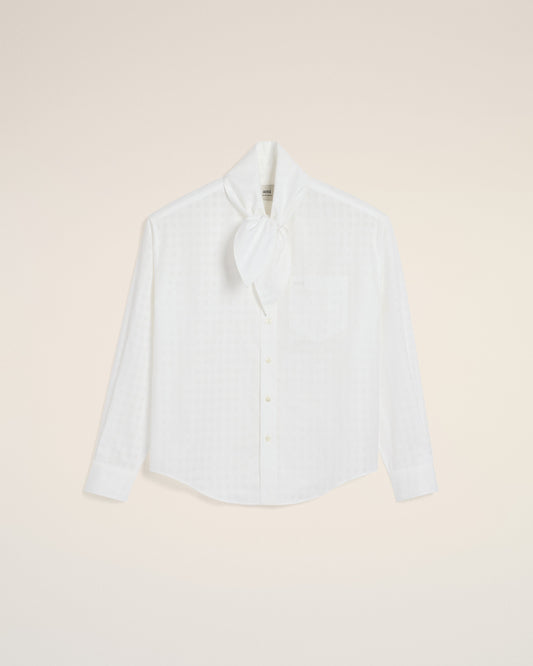White Cotton Scarf Collar Shirt