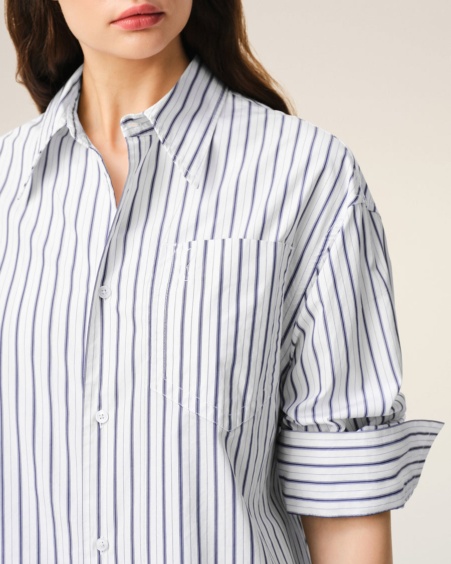 White Striped Cotton Ami De Coeur Wide Shirt Dress