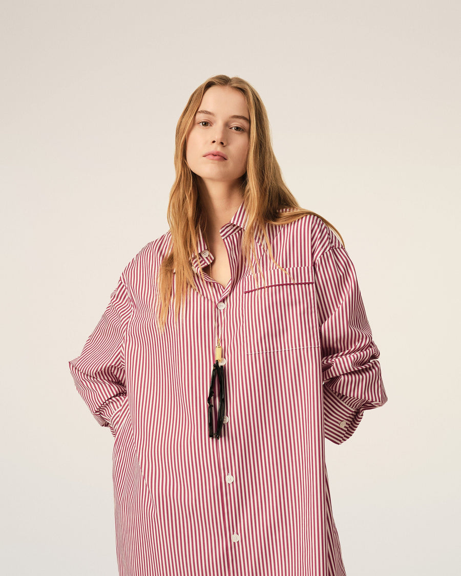 White striped cotton shirt dress with Ami de Coeur arrow