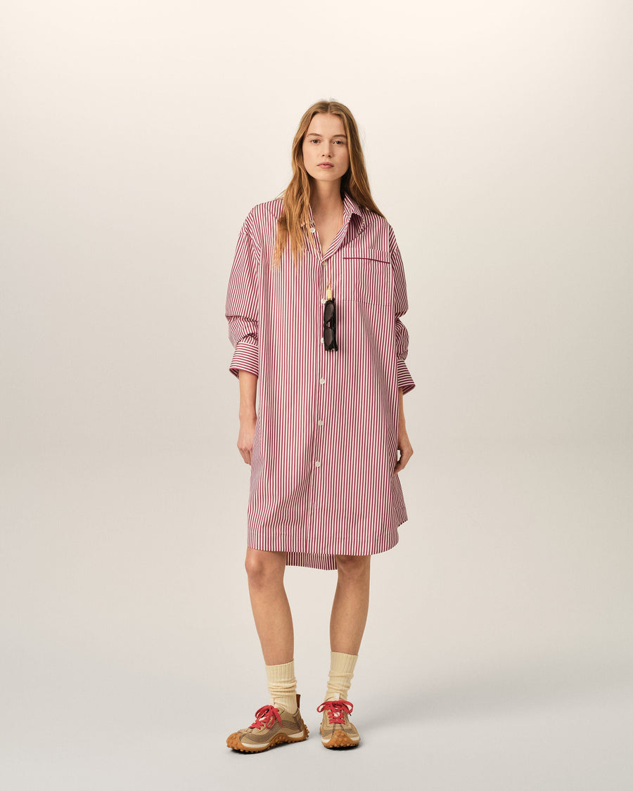 White striped cotton shirt dress with Ami de Coeur arrow