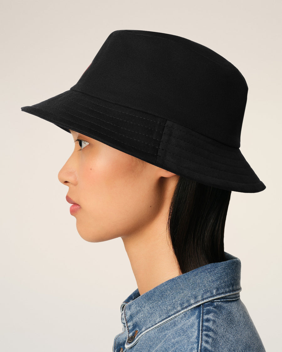 Black Cotton Ami de Coeur Embroidery Bucket Hat