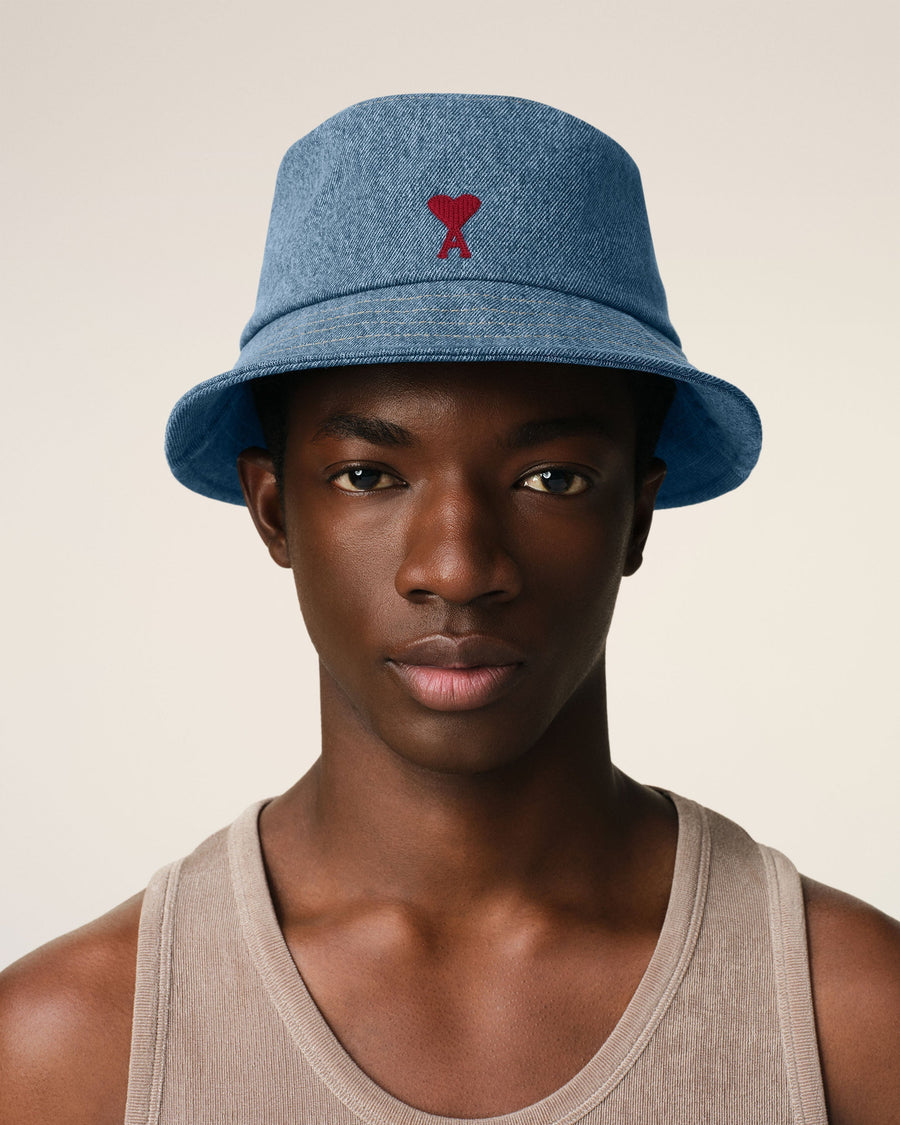Blue Cotton Ami de Coeur Embroidery Bucket Hat