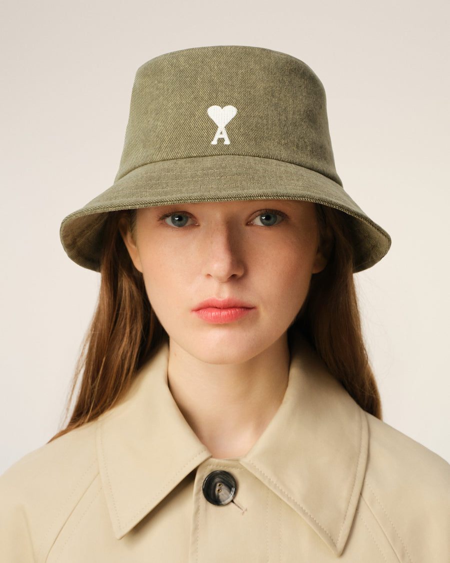 Green Cotton Ami de Coeur Embroidery Bucket Hat