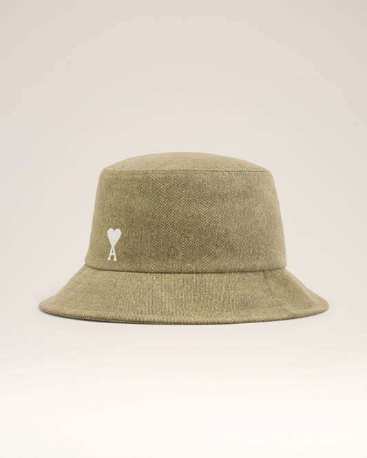 Green Cotton Ami de Coeur Embroidery Bucket Hat