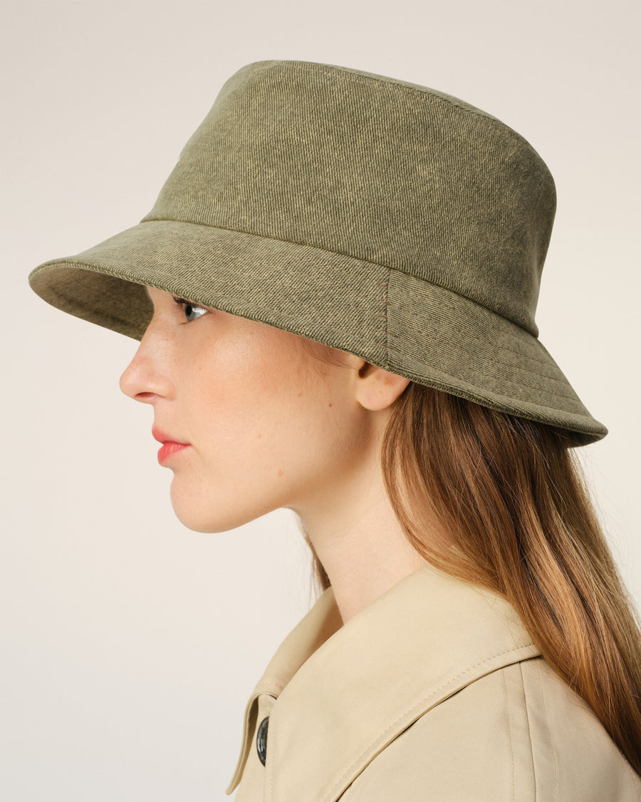 Green Cotton Ami de Coeur Embroidery Bucket Hat