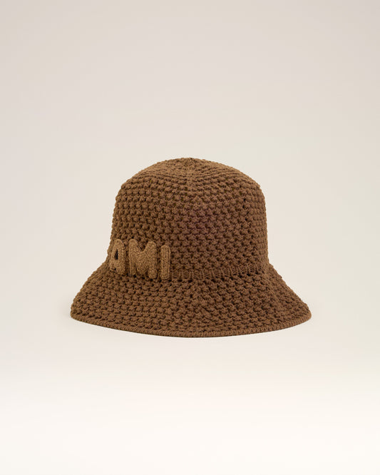 Brown Cotton Knitted Ami Patch Bucket Hat