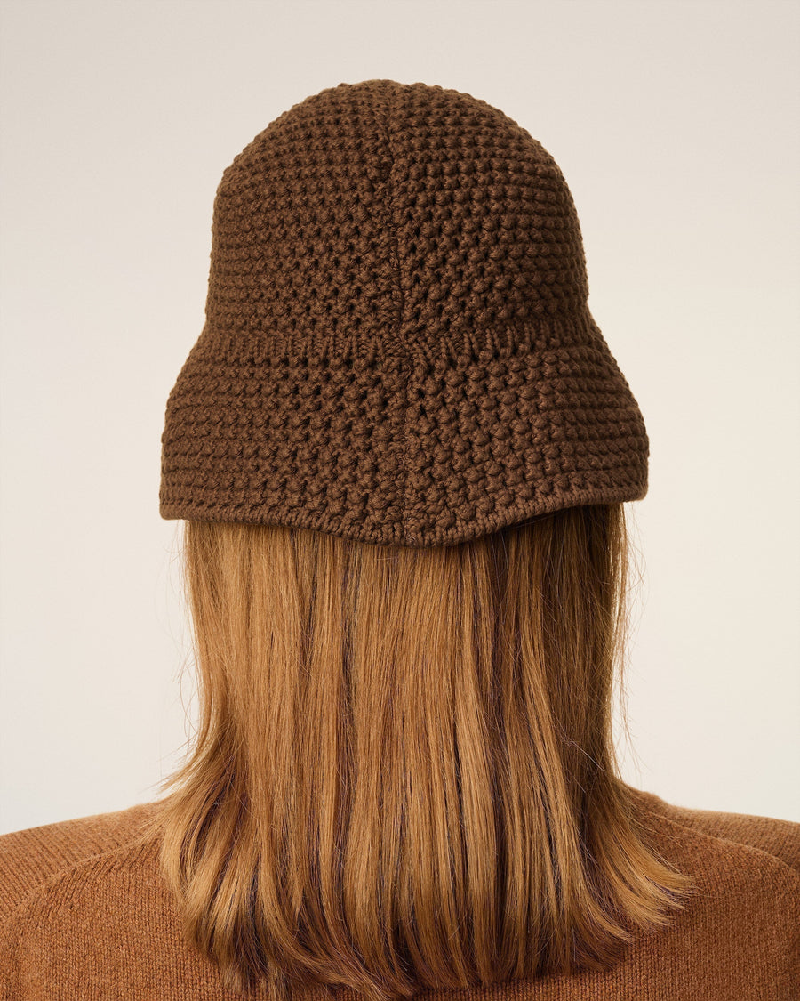 Brown Cotton Knitted Ami Patch Bucket Hat