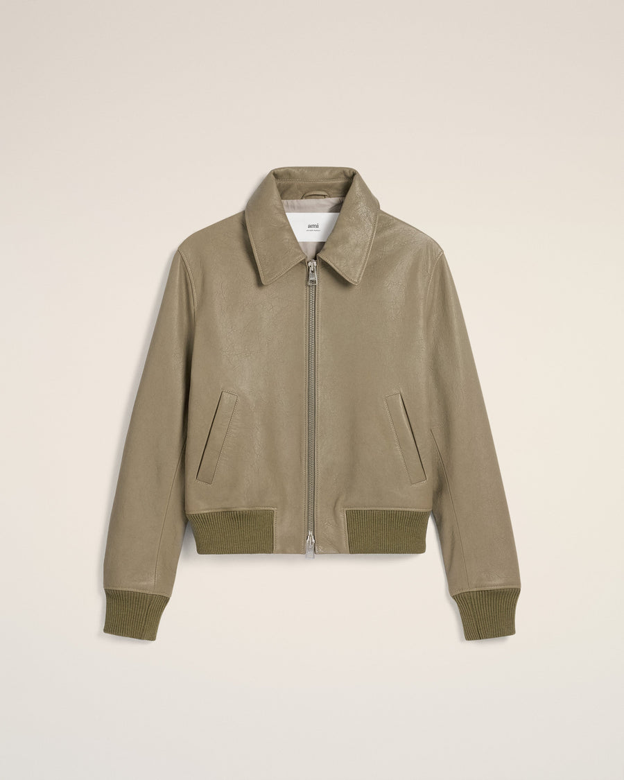 Green Leather Zipped Jacket