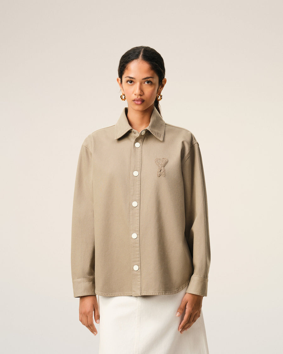 Beige Cotton Knitted Ami De Coeur Overshirt
