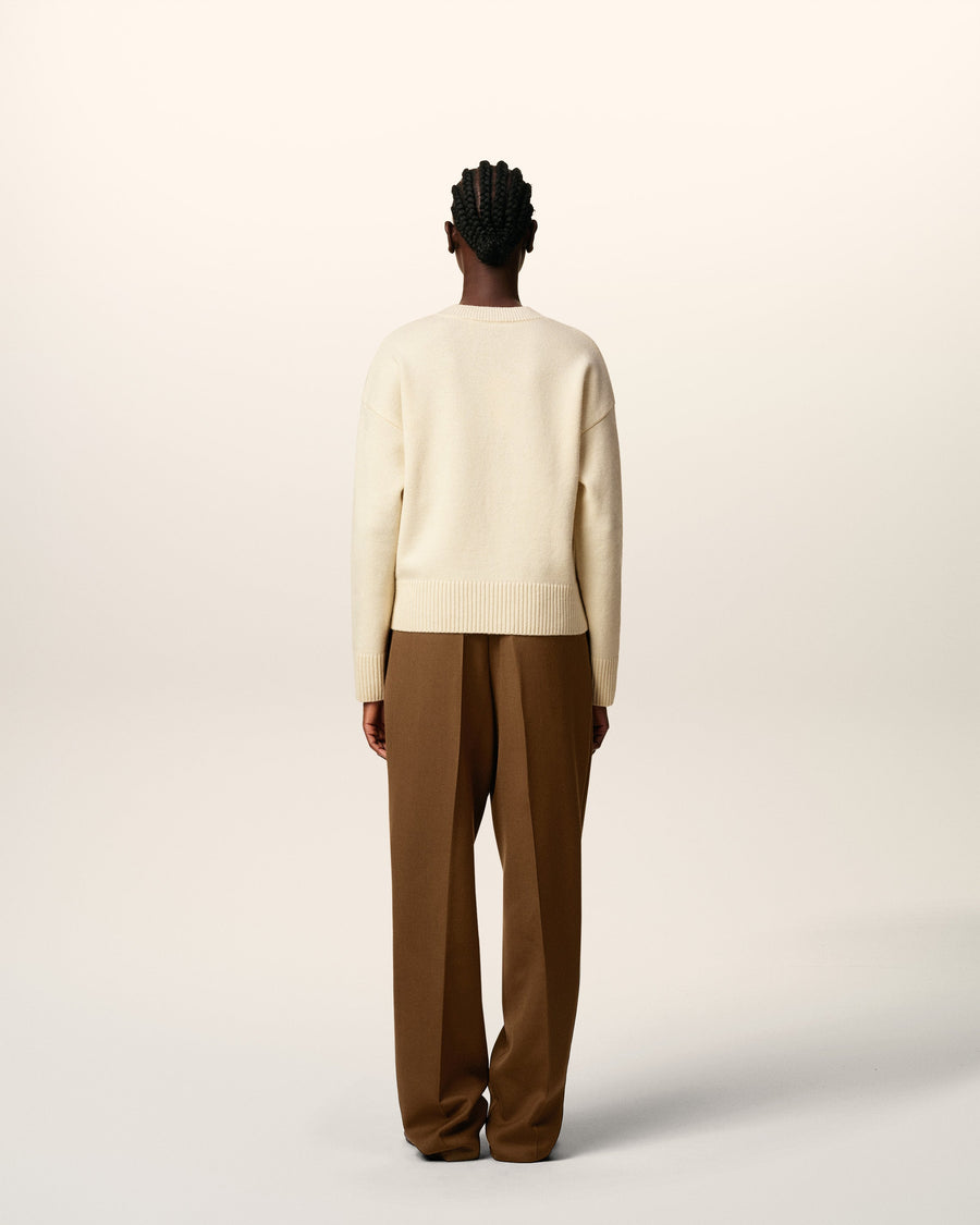 White Wool Ami De Coeur V Neck Sweater