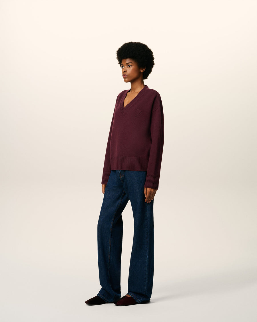 Burgundy Wool Ami De Coeur V Neck Sweater