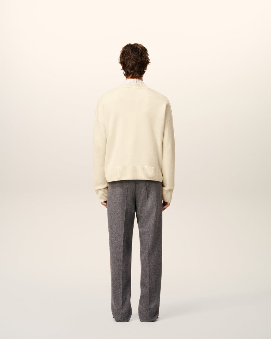 White Wool Ami De Coeur V Neck Sweater