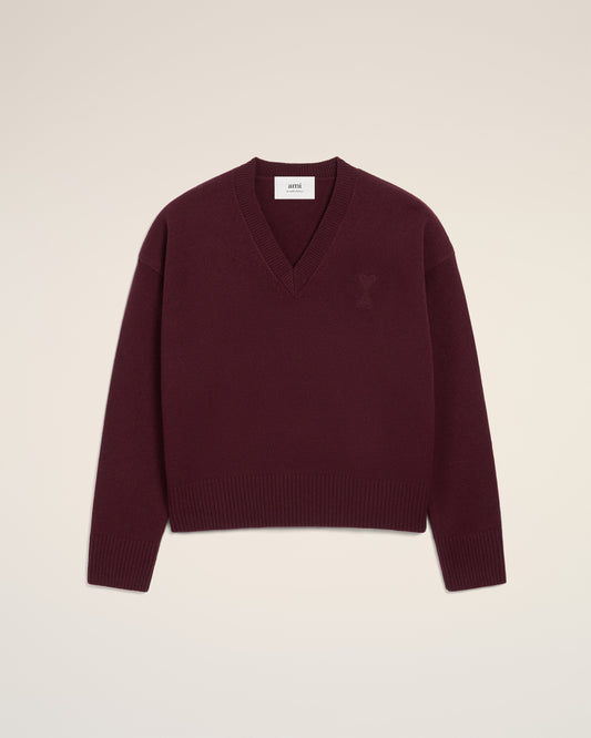 Burgundy Wool Ami De Coeur V Neck Sweater