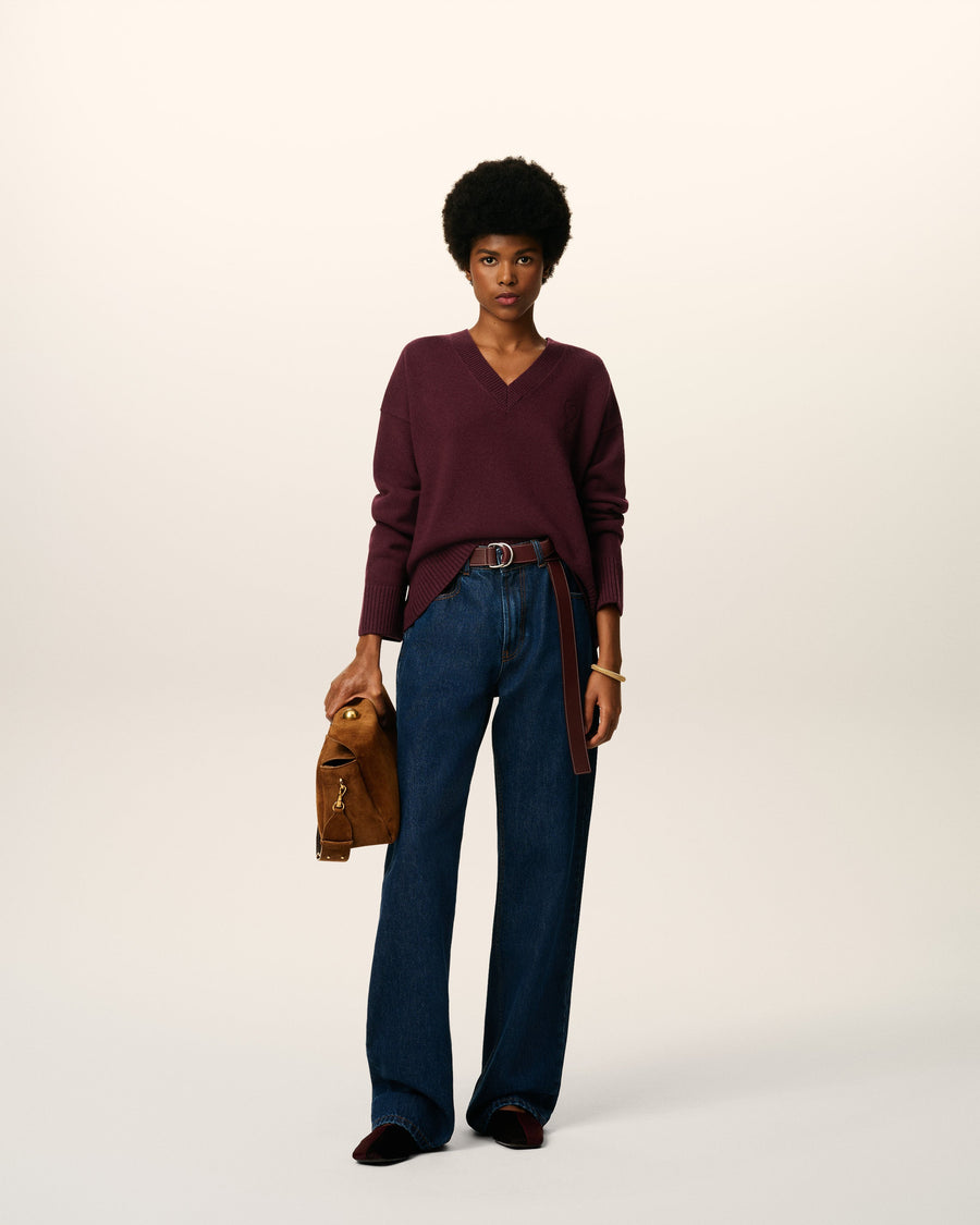 Burgundy Wool Ami De Coeur V Neck Sweater