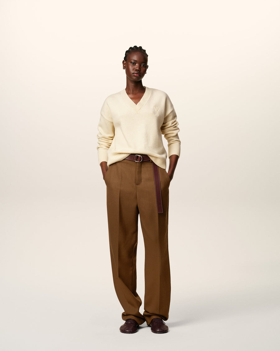 White Wool Ami De Coeur V Neck Sweater