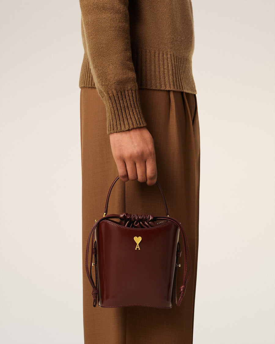 Burgundy Glazed Leather Mini Paris Paris Bucket Bag