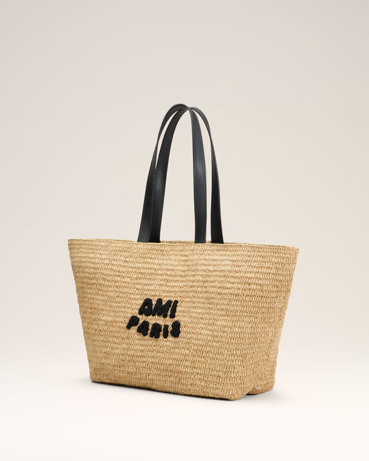 Beige Leather Rafia Ami Paris Tote Bag
