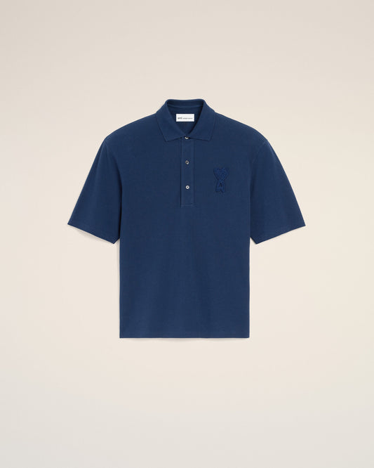 Blue Cotton Ami De Coeur Knitted Patch Polo
