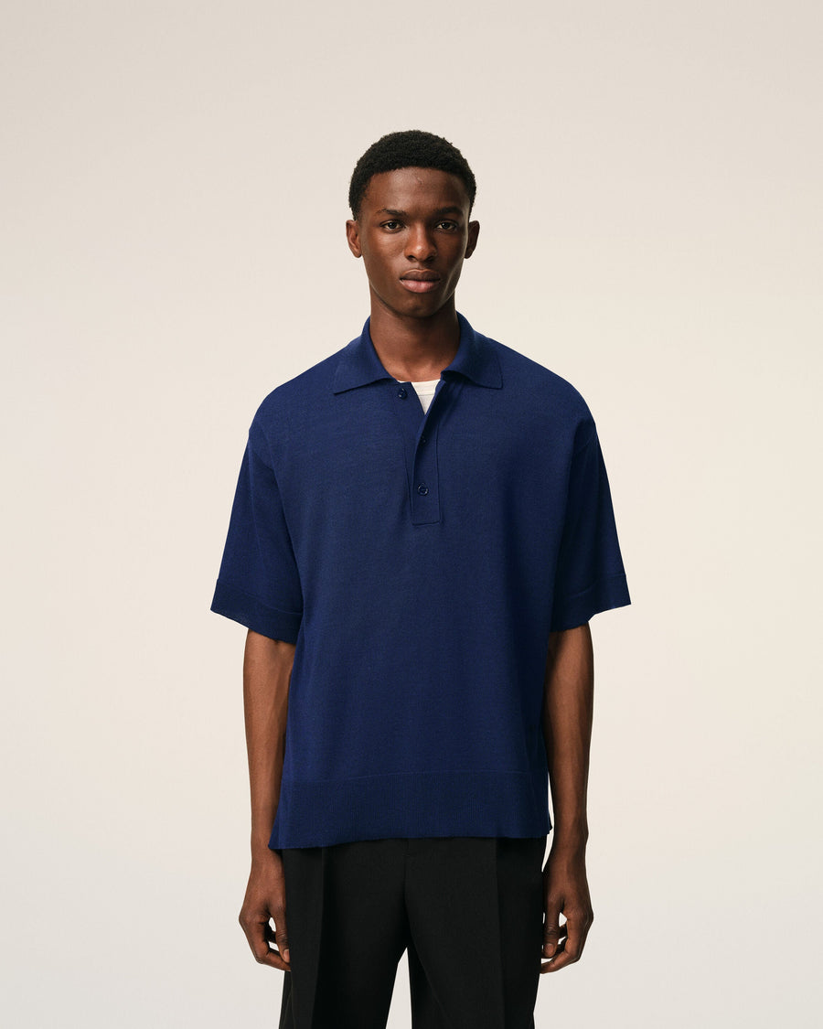Blue Thin Wool Short Sleeves Ami De Coeur Polo