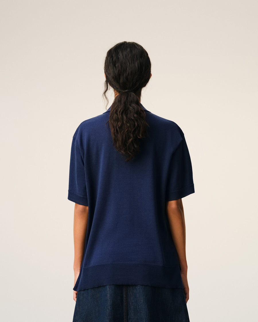 Blue Thin Wool Short Sleeves Ami De Coeur Polo