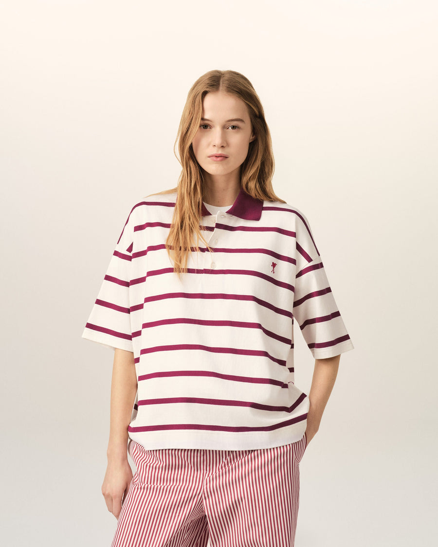 White cotton polo with Ami de Coeur arrow