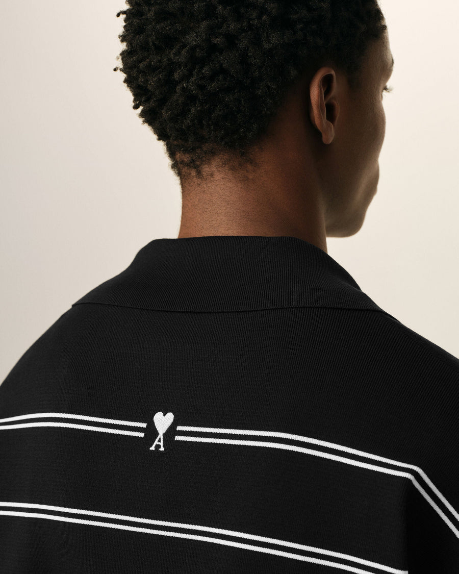 Black striped cotton polo with Ami patch