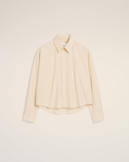 Beige Cotton Cropped Oversized Shirt