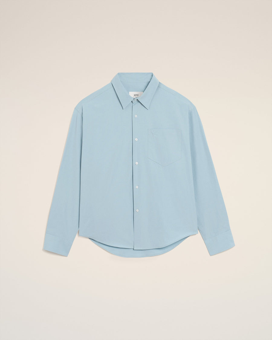 Blue Cotton Embossed Ami De Coeur Boxy Shirt