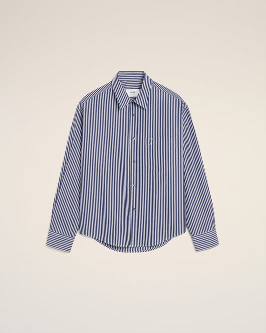 Blue Cotton Embossed Striped Ami De Coeur Boxy Shirt