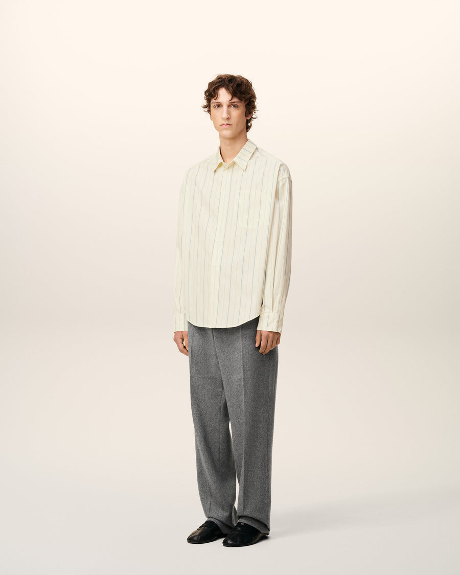 Beige Cotton  Boxy Fit Striped Shirt