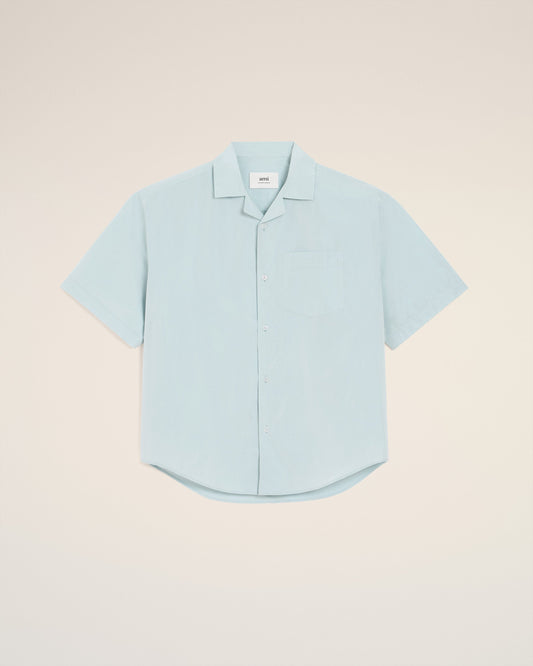 Blue Taffetas Short Sleeved Boxy Shirt