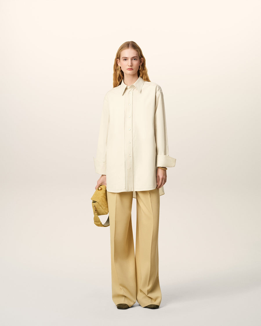 White Cotton Raw Edged Stitching Oversized Shirt