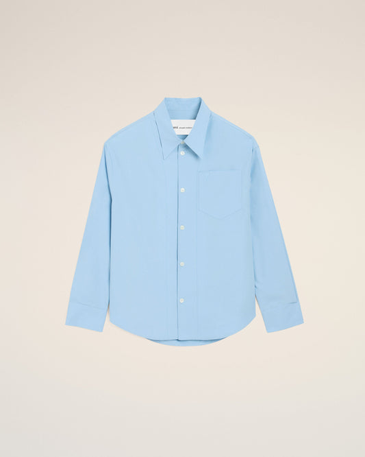 Blue Cotton Sharp Collar Ami De Coeur Wide Shirt