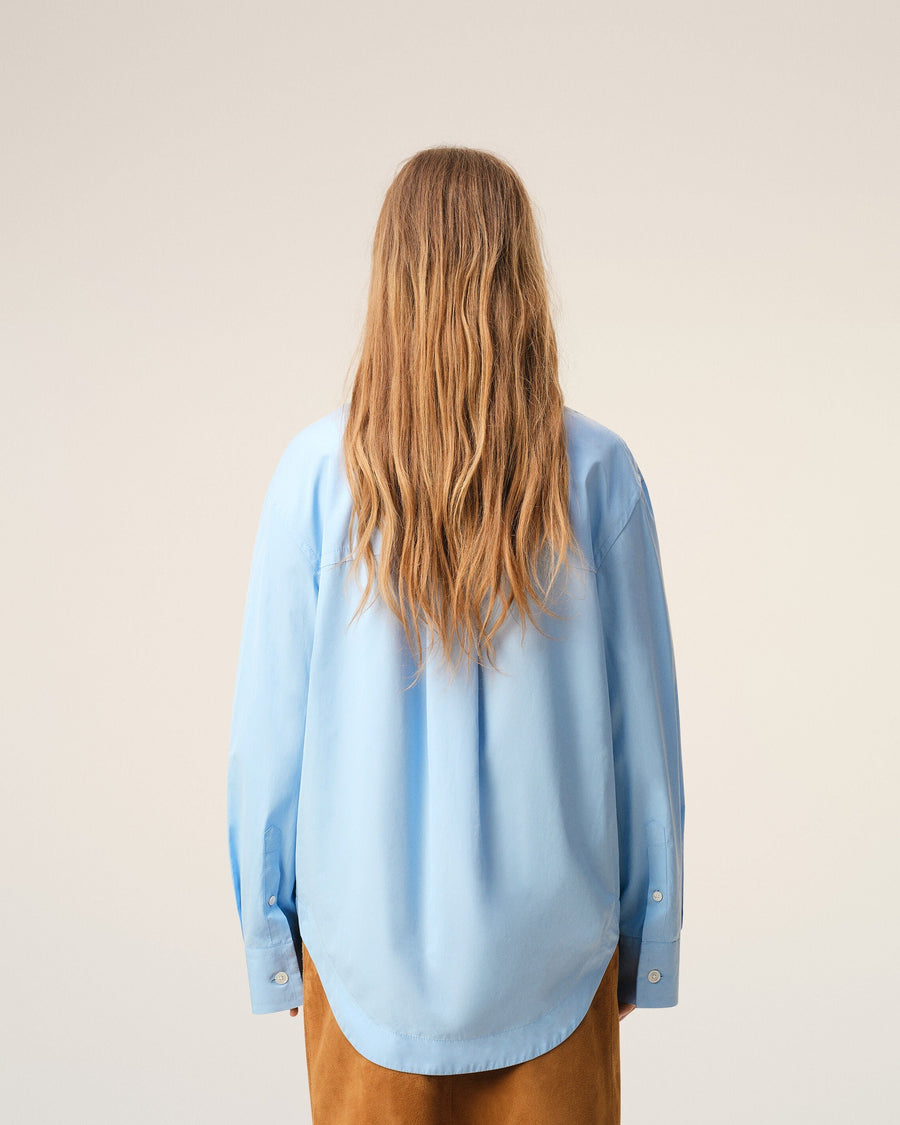Blue Cotton Sharp Collar Ami De Coeur Wide Shirt