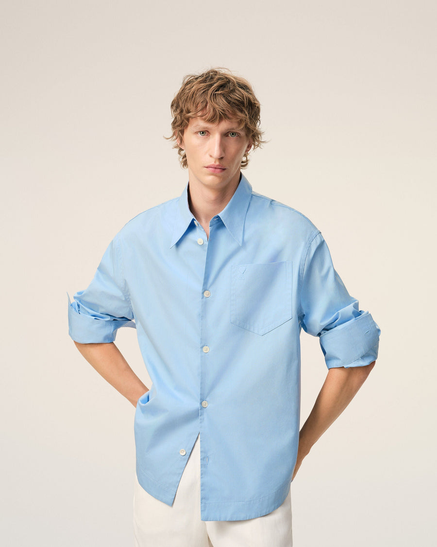 Blue Cotton Sharp Collar Ami De Coeur Wide Shirt