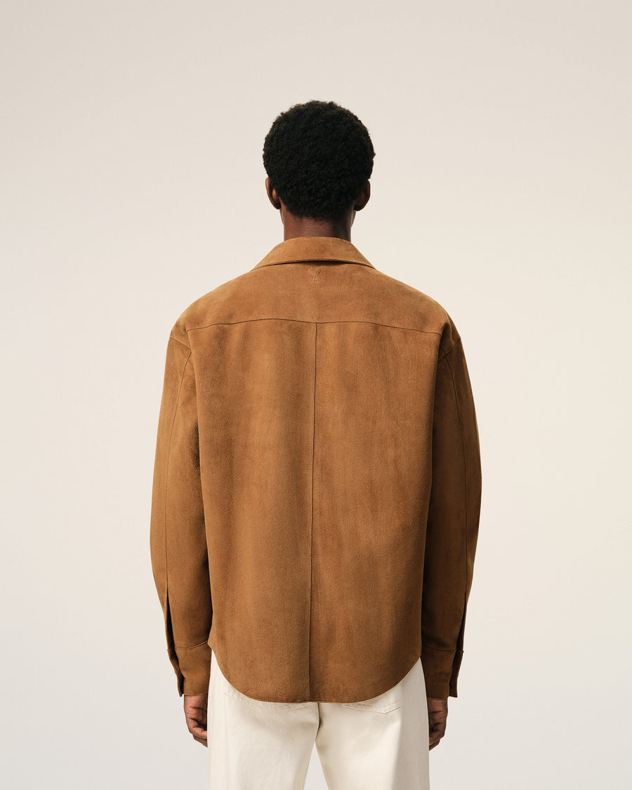 Brown Goat Leather Buttoned Overshirt