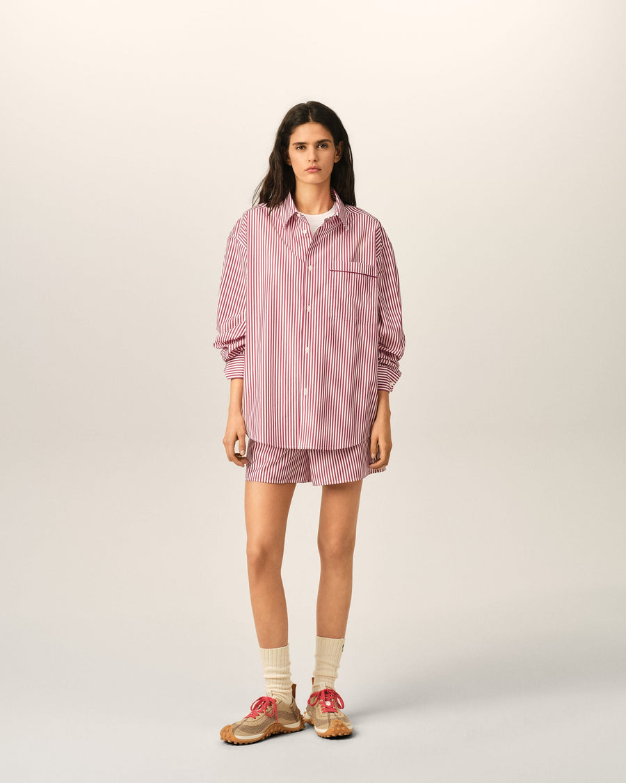 Red boxy striped cotton shirt