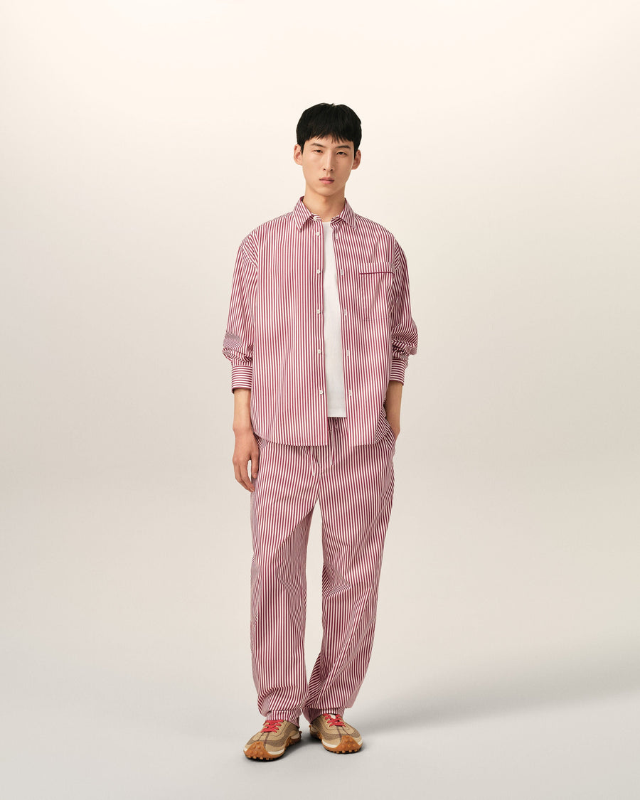 Red boxy striped cotton shirt