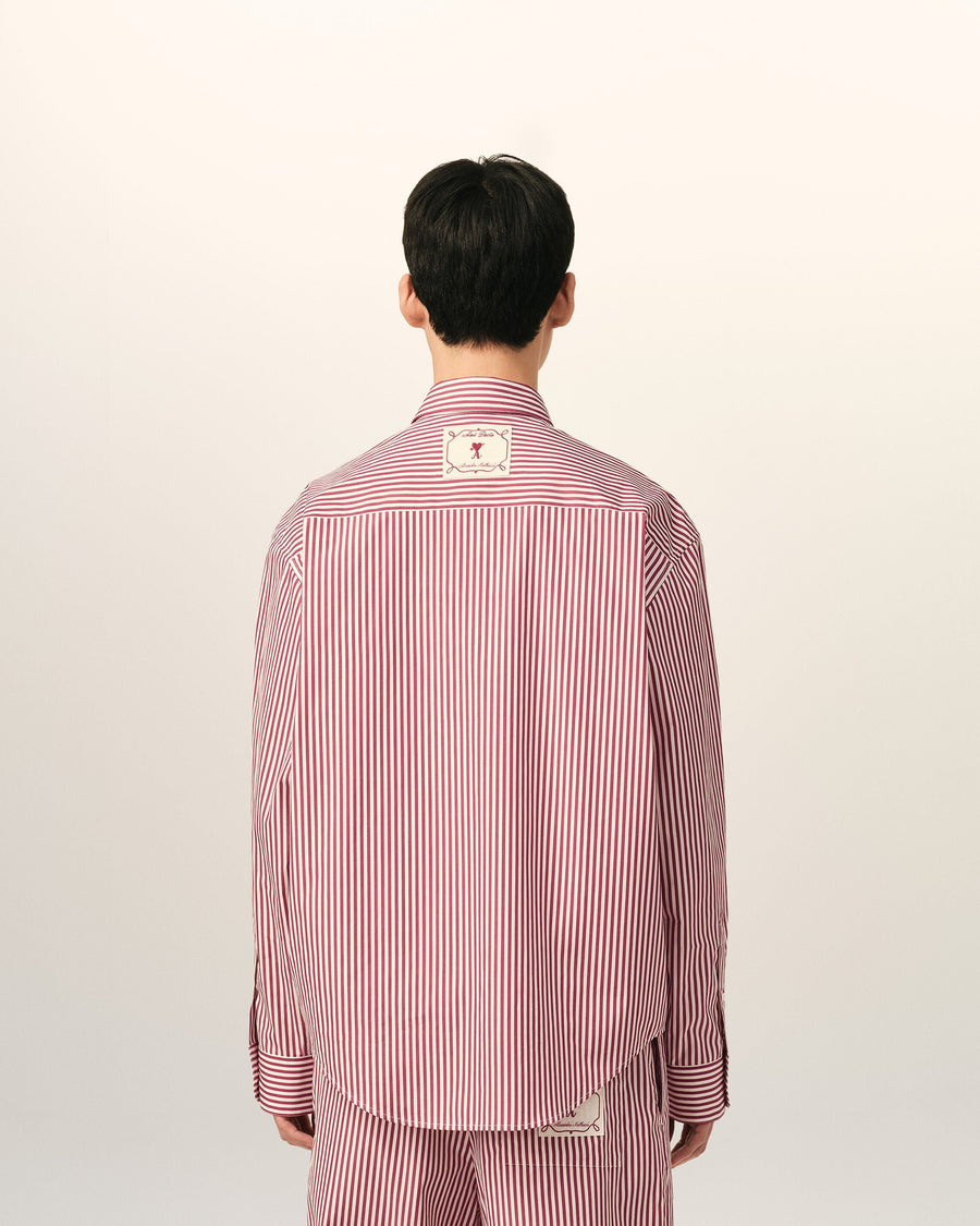 Red boxy striped cotton shirt