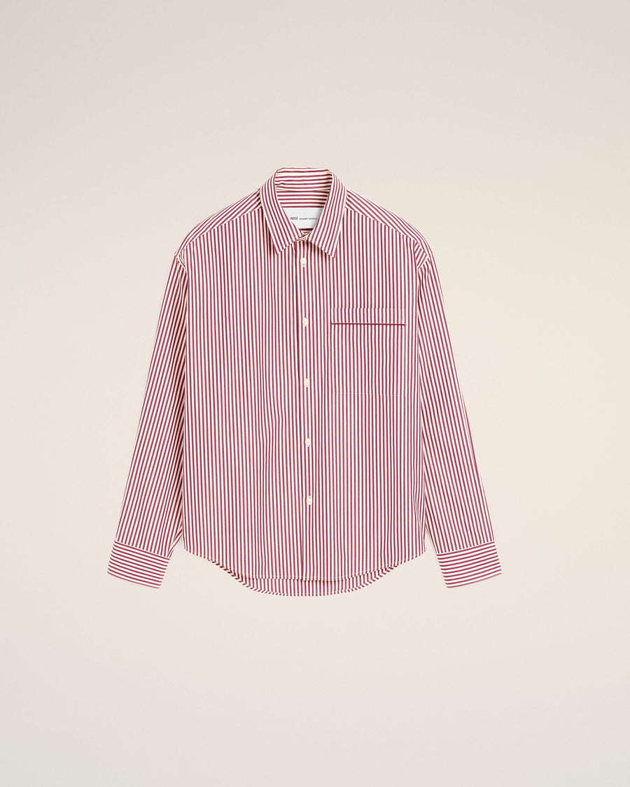 Red boxy striped cotton shirt