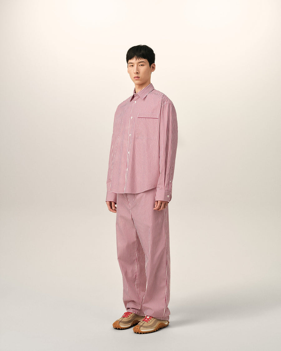 Red boxy striped cotton shirt